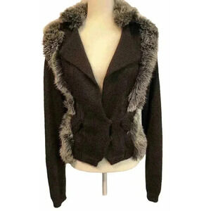 Nina Ricci Faux Fur Jacket Black Sweater Mohair Silk Y2k 90s Mob Wife Cardigan